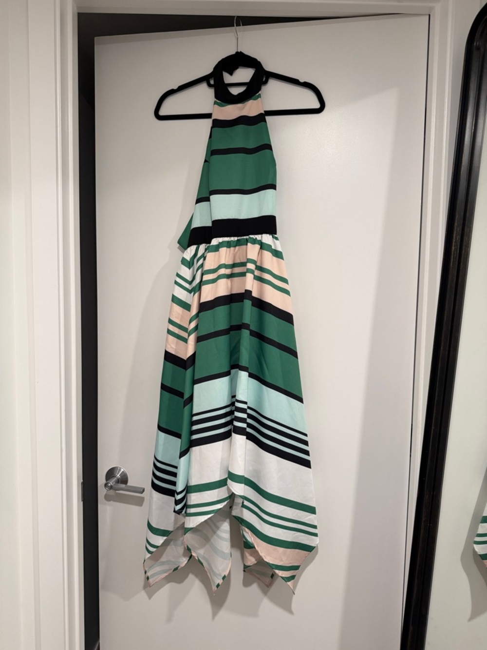 Green and Cream Striped Halter Handkerchief Dress